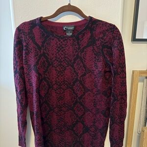 Maroon and Black Snake Print 100% Cashmere Sweater